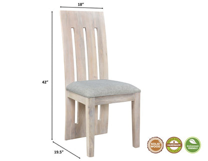 Set of Two Gray and Natural Fabric And Wood Slat Back Dining Side Chairs HomeRoots