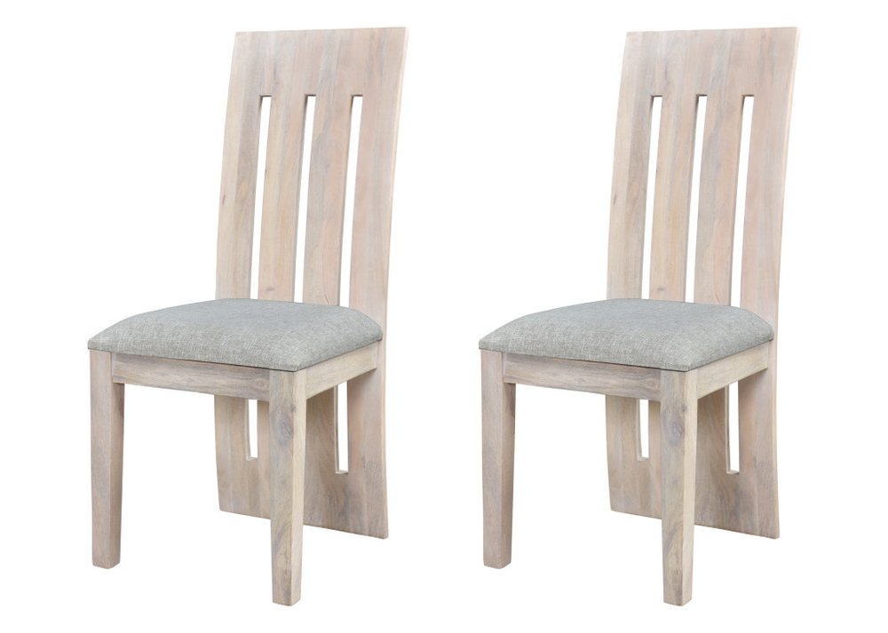 Set of Two Gray and Natural Fabric And Wood Slat Back Dining Side Chairs HomeRoots