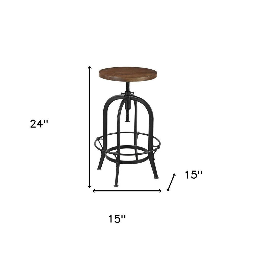 Brown And Black Solid Wood And Metal Backless Adjustable Height Swivel Bar Chair HomeRoots