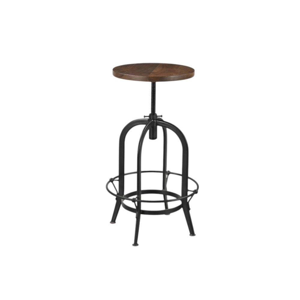 Brown And Black Solid Wood And Metal Backless Adjustable Height Swivel Bar Chair HomeRoots