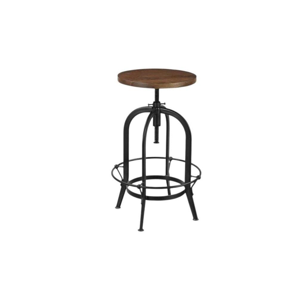Brown And Black Solid Wood And Metal Backless Adjustable Height Swivel Bar Chair HomeRoots