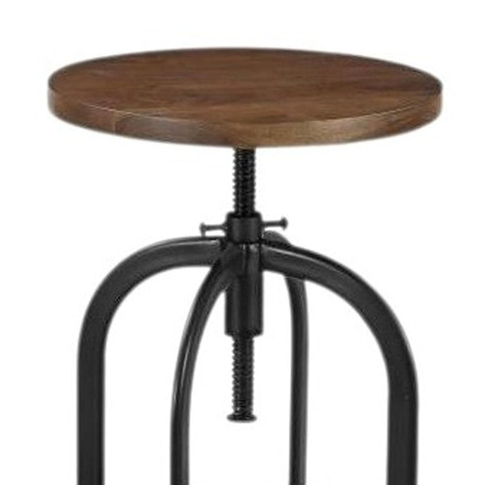 Brown And Black Solid Wood And Metal Backless Adjustable Height Swivel Bar Chair HomeRoots