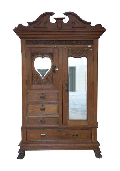 53" Brown Reclaimed Wood Carved Scrollwork Accent Cabinet With Two Doors And Four Drawers HomeRoots
