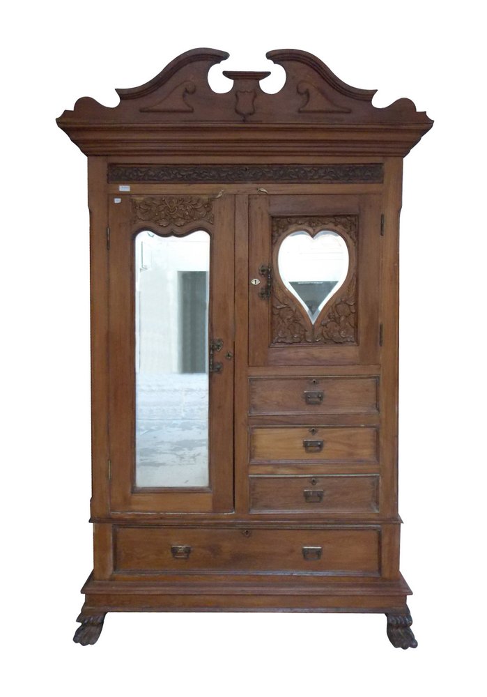 53" Brown Reclaimed Wood Carved Scrollwork Accent Cabinet With Two Doors And Four Drawers HomeRoots
