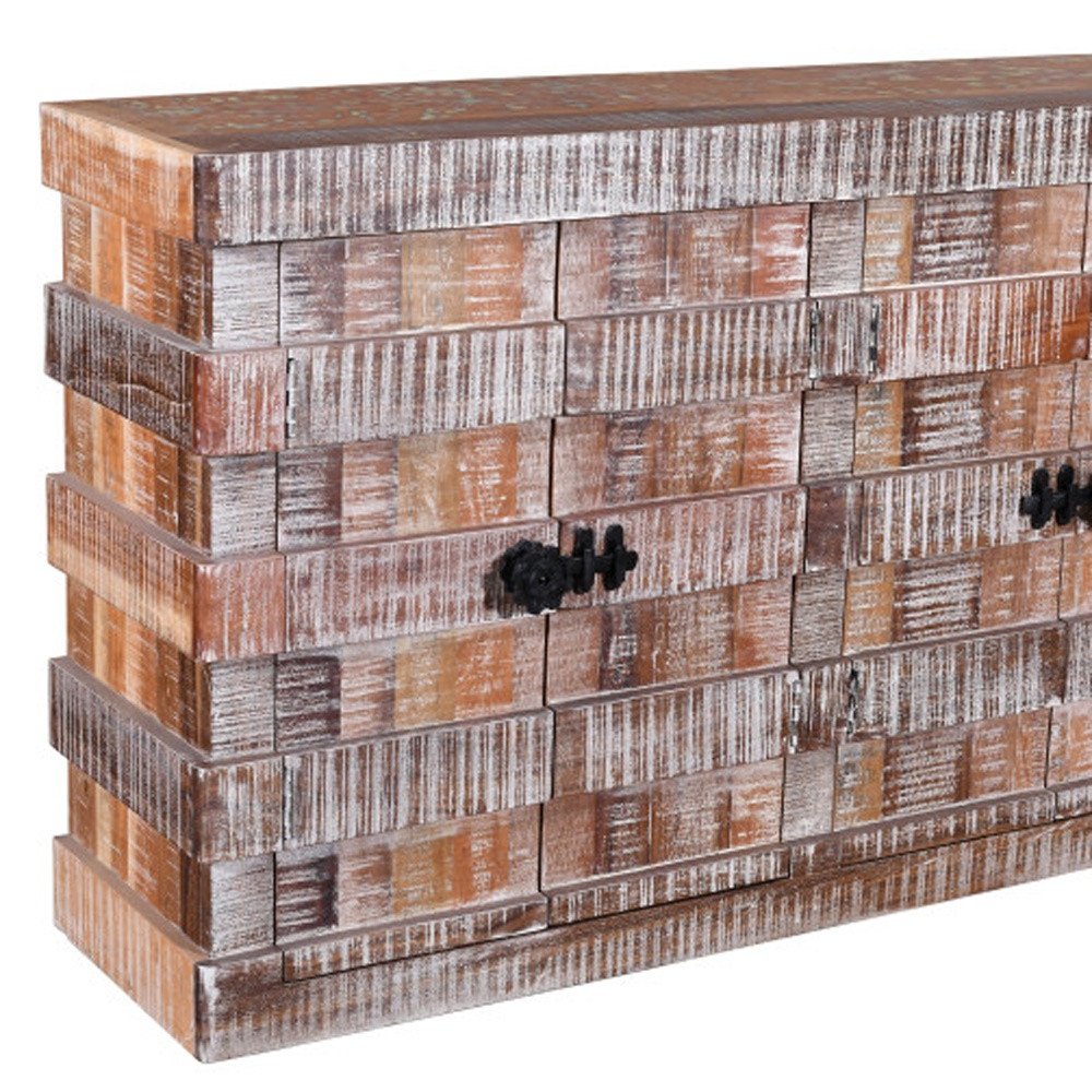 60" Brown And White Distressed Reclaimed Wood Paneled Sideboard With Four Doors — view 12