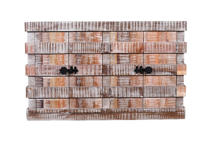 60" Brown And White Distressed Reclaimed Wood Paneled Sideboard With Four Doors