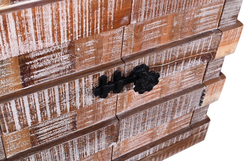 60" Brown And White Distressed Reclaimed Wood Paneled Sideboard With Four Doors — view 10