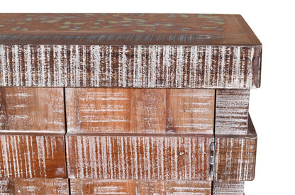 60" Brown And White Distressed Reclaimed Wood Paneled Sideboard With Four Doors HomeRoots
