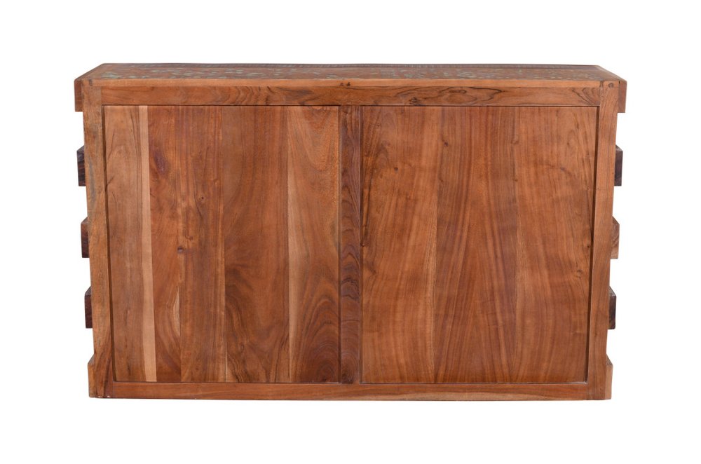 60" Brown And White Distressed Reclaimed Wood Paneled Sideboard With Four Doors