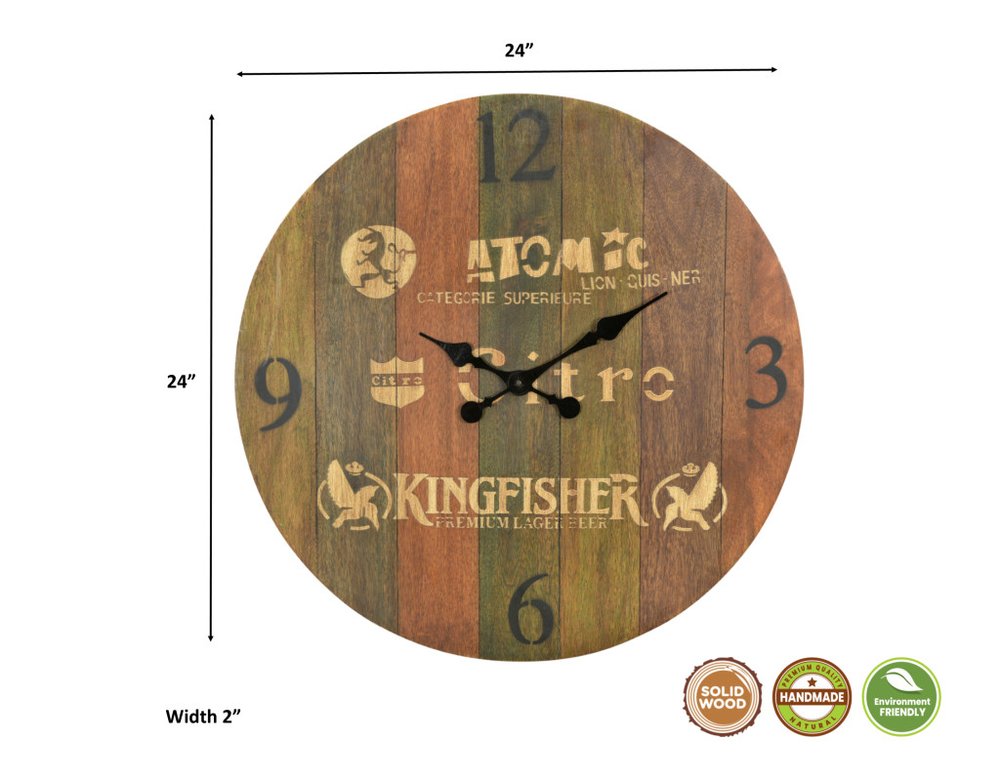 24" Brown Solid Wood Silent Analog Round Wall Clock HomeRoots