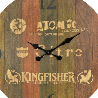 24" Brown Solid Wood Silent Analog Round Wall Clock HomeRoots