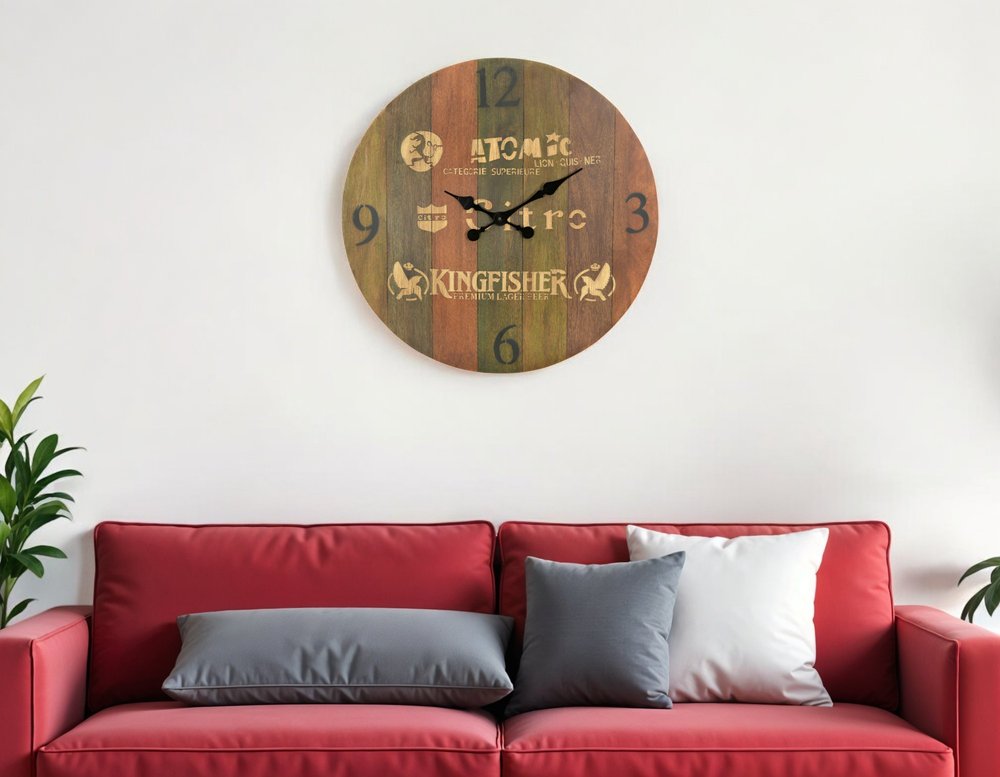 24" Brown Solid Wood Silent Analog Round Wall Clock HomeRoots