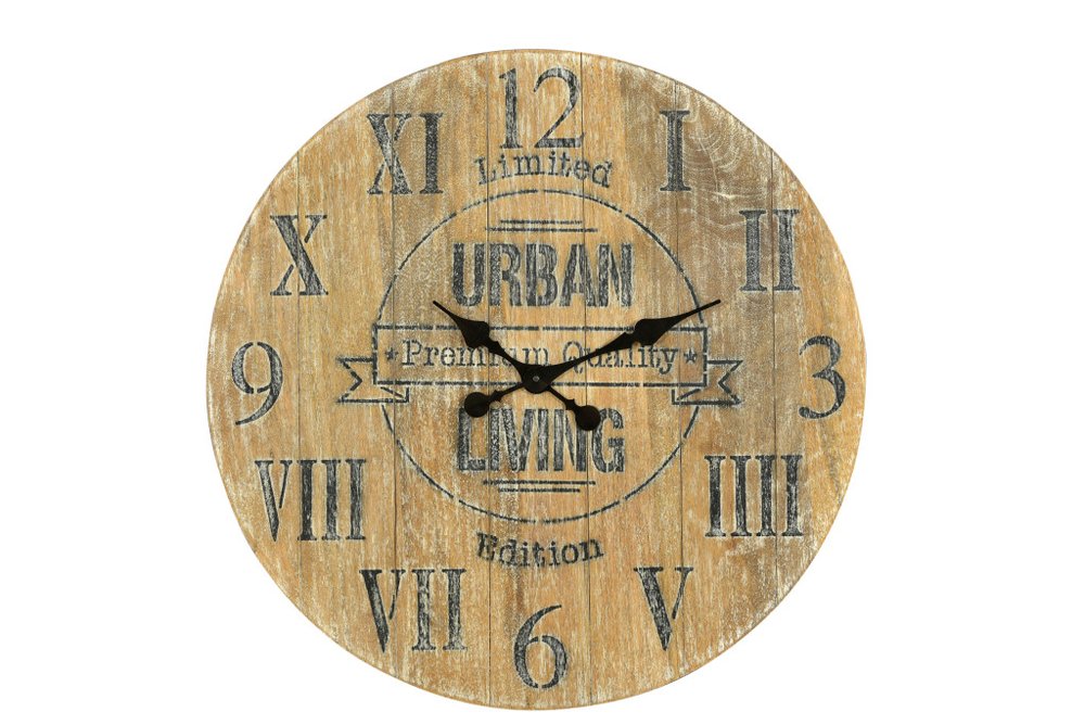 24" Natural Distressed Solid Wood Silent Analog Round Wall Clock HomeRoots
