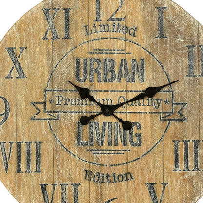 24" Natural Distressed Solid Wood Silent Analog Round Wall Clock HomeRoots