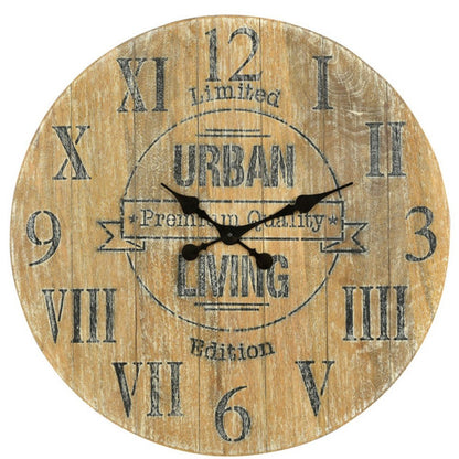 24" Natural Distressed Solid Wood Silent Analog Round Wall Clock HomeRoots