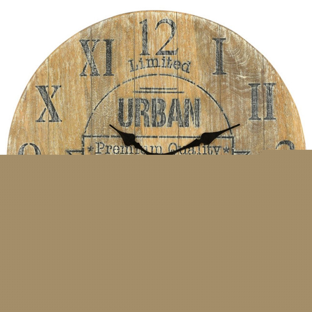 24" Natural Distressed Solid Wood Silent Analog Round Wall Clock HomeRoots