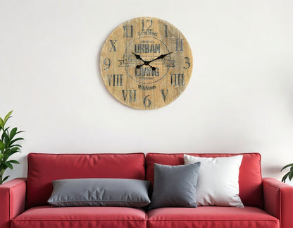 24" Natural Distressed Solid Wood Silent Analog Round Wall Clock HomeRoots