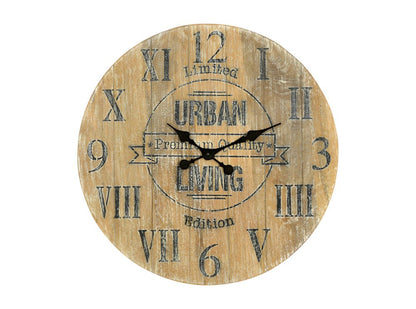 24" Natural Distressed Solid Wood Silent Analog Round Wall Clock HomeRoots