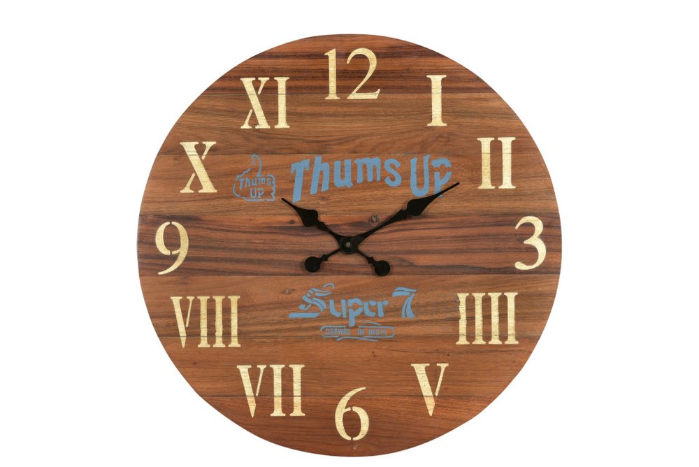 24" Brown Solid Wood Silent Analog Round Wall Clock HomeRoots