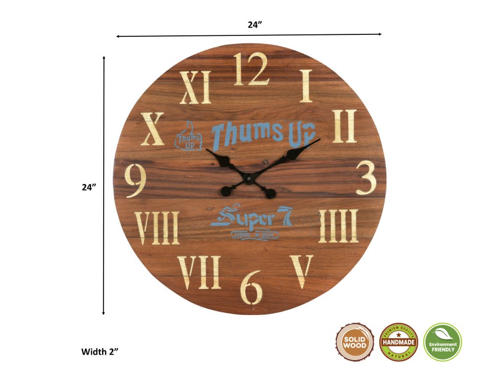 24" Brown Solid Wood Silent Analog Round Wall Clock HomeRoots