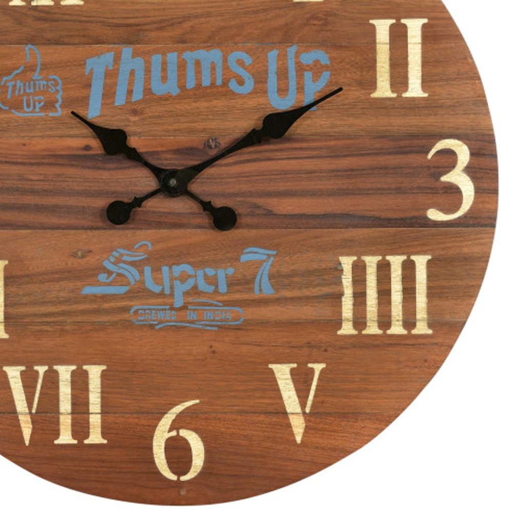 24" Brown Solid Wood Silent Analog Round Wall Clock HomeRoots