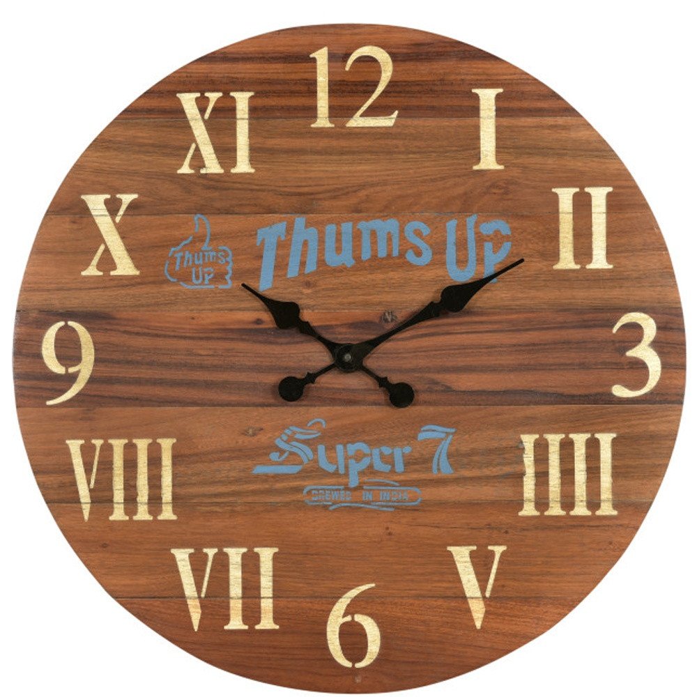 24" Brown Solid Wood Silent Analog Round Wall Clock HomeRoots