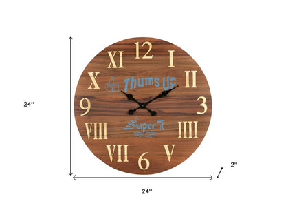 24" Brown Solid Wood Silent Analog Round Wall Clock HomeRoots