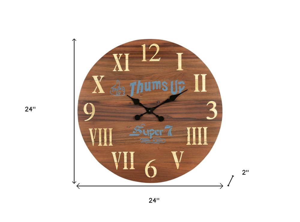 24" Brown Solid Wood Silent Analog Round Wall Clock HomeRoots