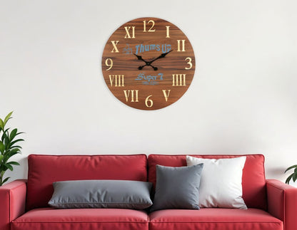 24" Brown Solid Wood Silent Analog Round Wall Clock HomeRoots