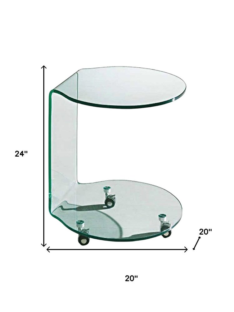 24" Clear Glass Round End Table With Shelf HomeRoots
