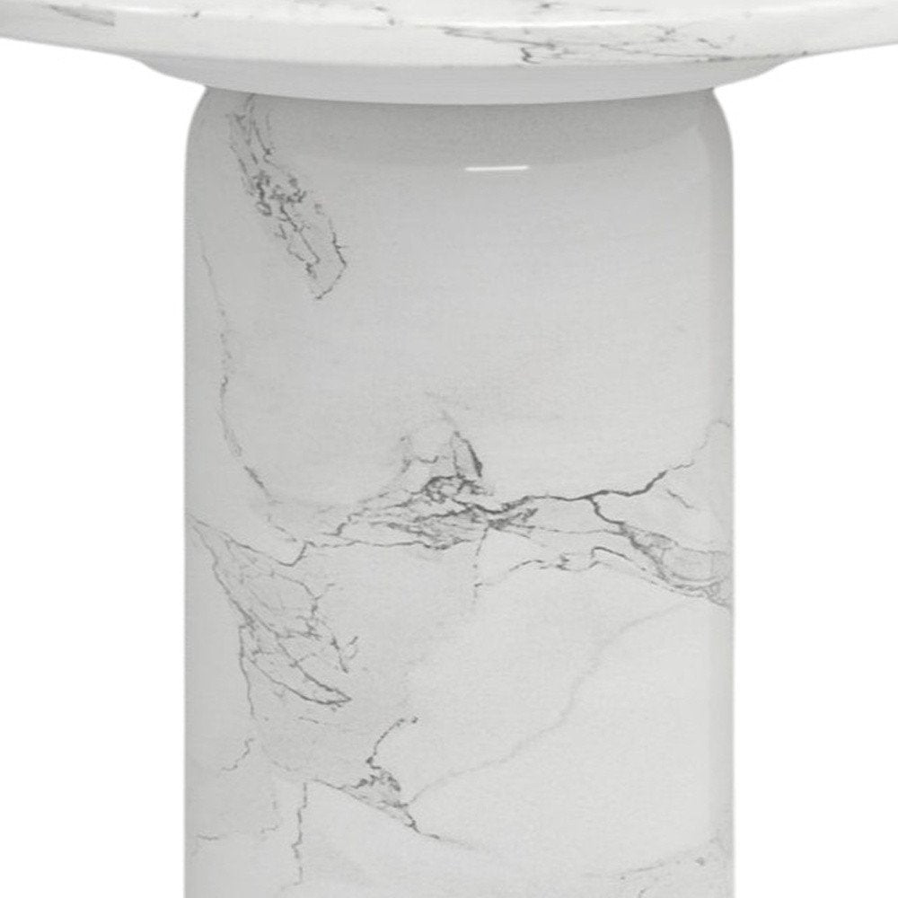 16" White Marble and Wood Round Pedestal End Table HomeRoots