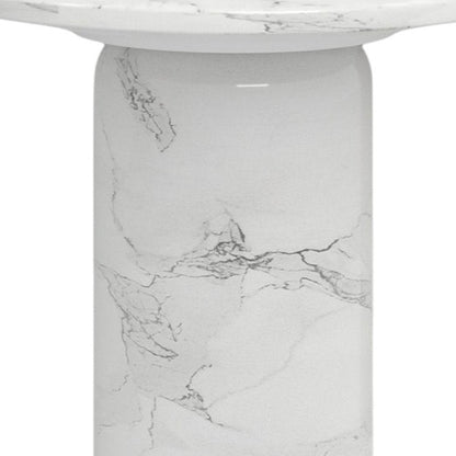 16" White Marble and Wood Round Pedestal End Table HomeRoots