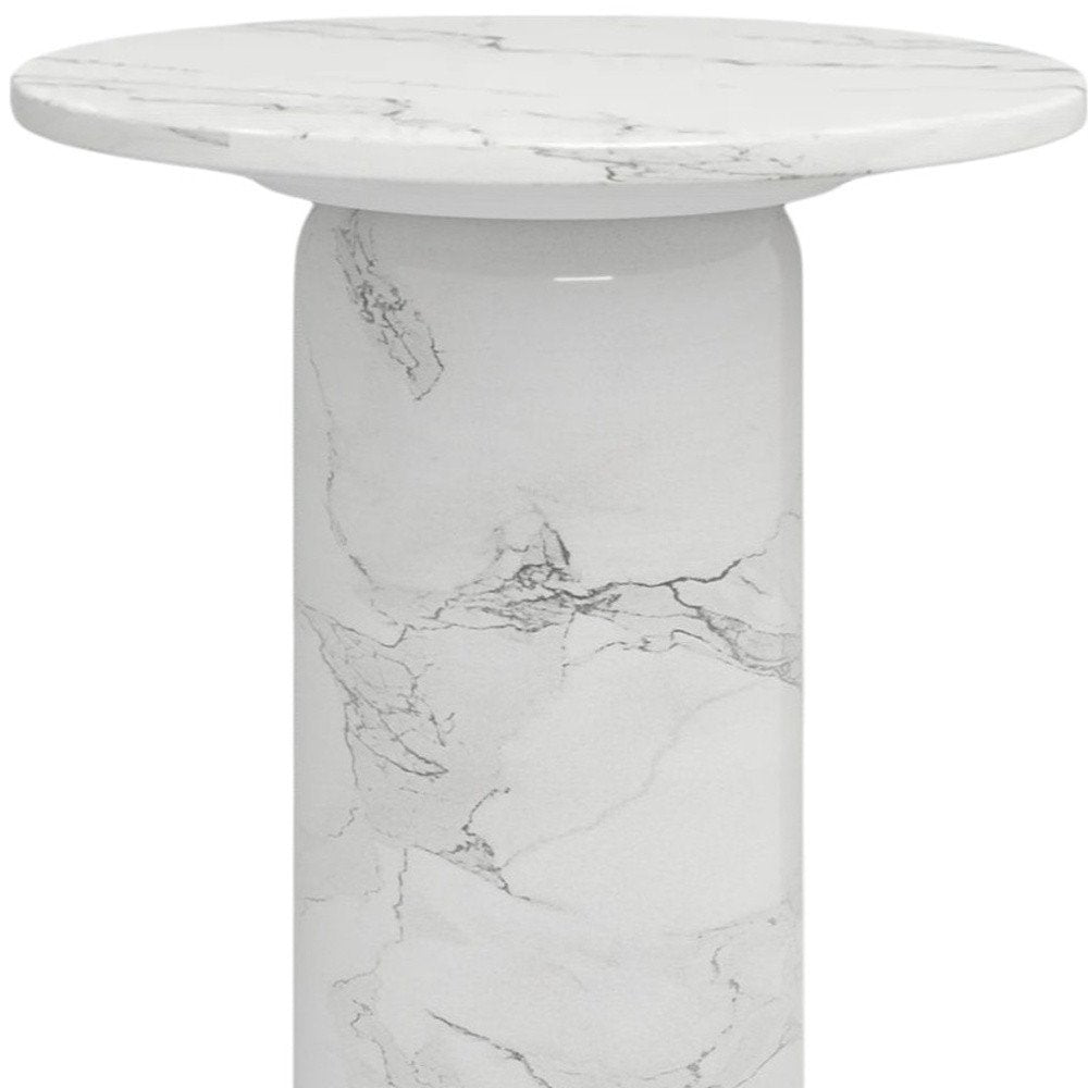 16" White Marble and Wood Round Pedestal End Table HomeRoots