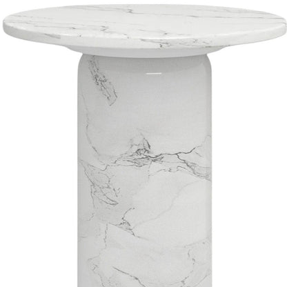 16" White Marble and Wood Round Pedestal End Table HomeRoots