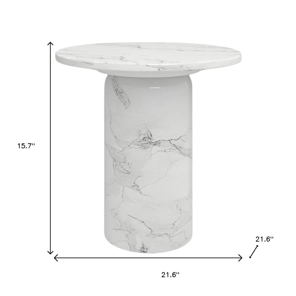 16" White Marble and Wood Round Pedestal End Table HomeRoots