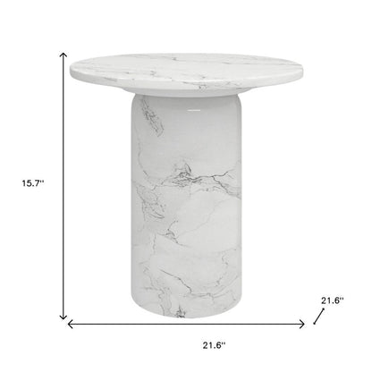16" White Marble and Wood Round Pedestal End Table HomeRoots
