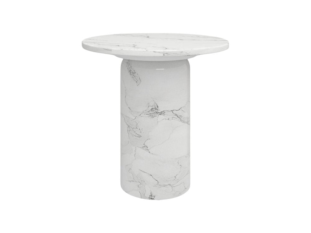 16" White Marble and Wood Round Pedestal End Table HomeRoots