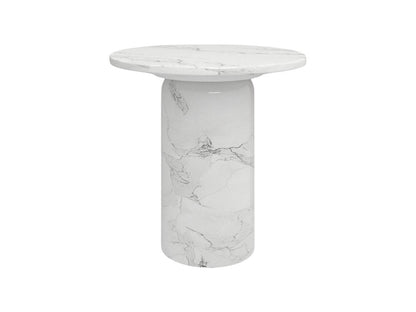 16" White Marble and Wood Round Pedestal End Table HomeRoots