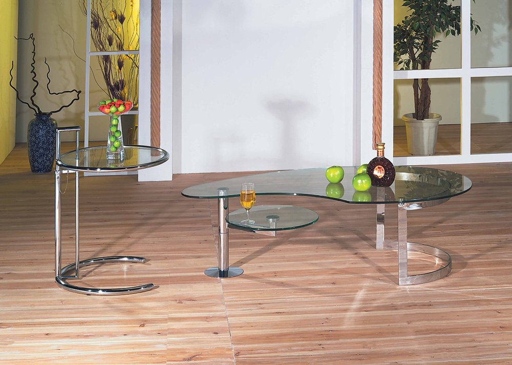 25" Silver And Clear Metal And Glass Height Adjustable Round End Table HomeRoots