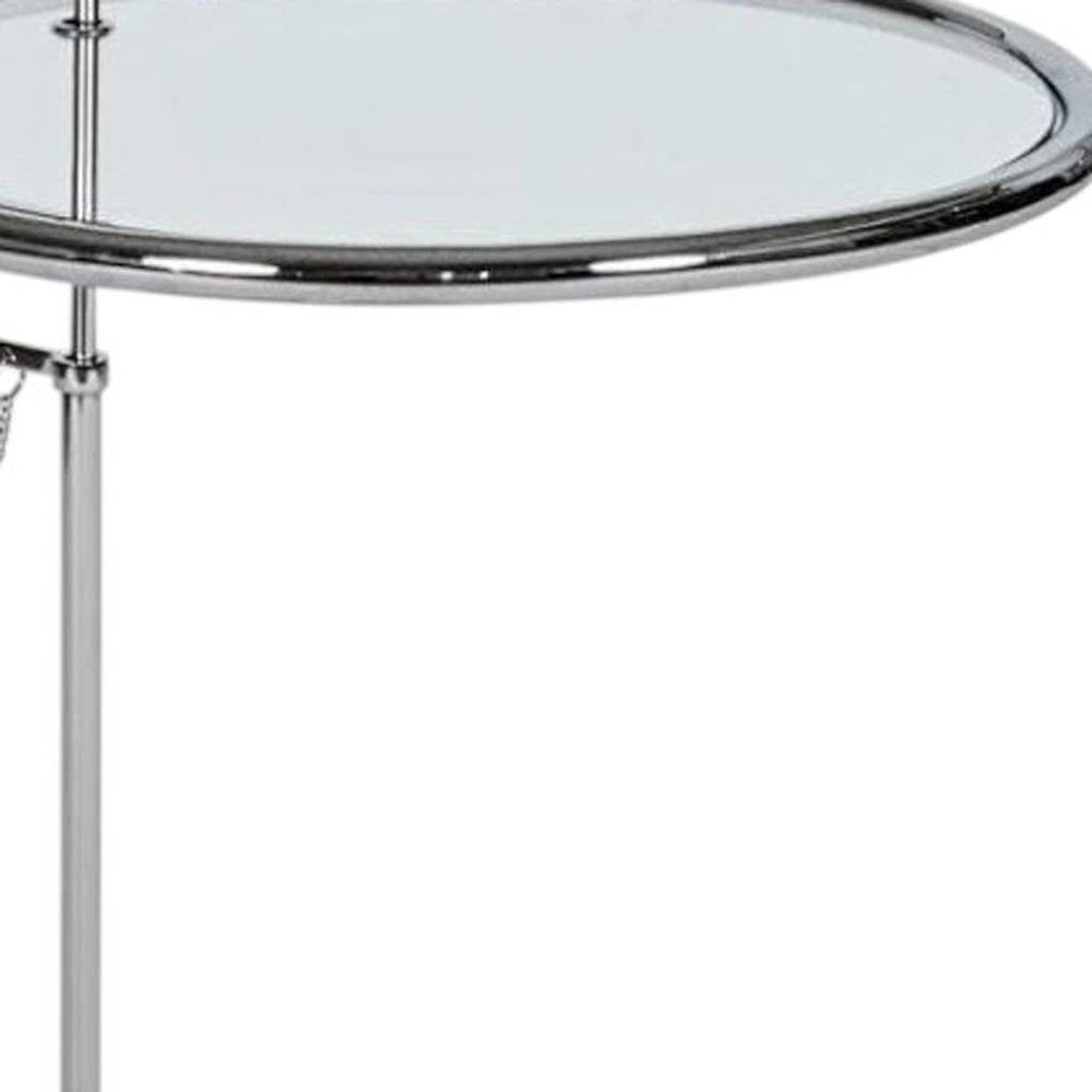 25" Silver And Clear Metal And Glass Height Adjustable Round End Table HomeRoots