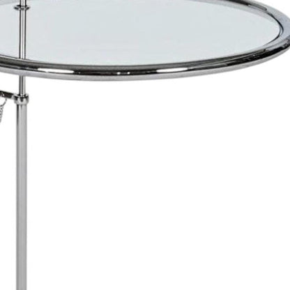 25" Silver And Clear Metal And Glass Height Adjustable Round End Table HomeRoots