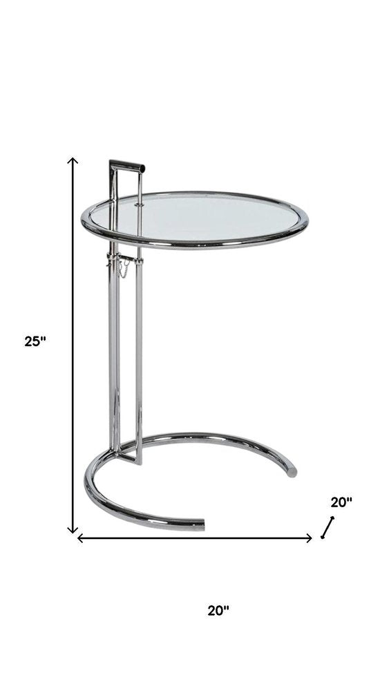 25" Silver And Clear Metal And Glass Height Adjustable Round End Table HomeRoots