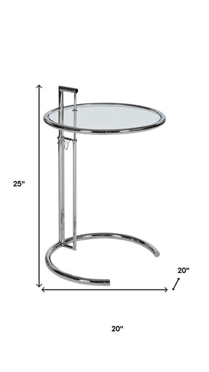 25" Silver And Clear Metal And Glass Height Adjustable Round End Table HomeRoots