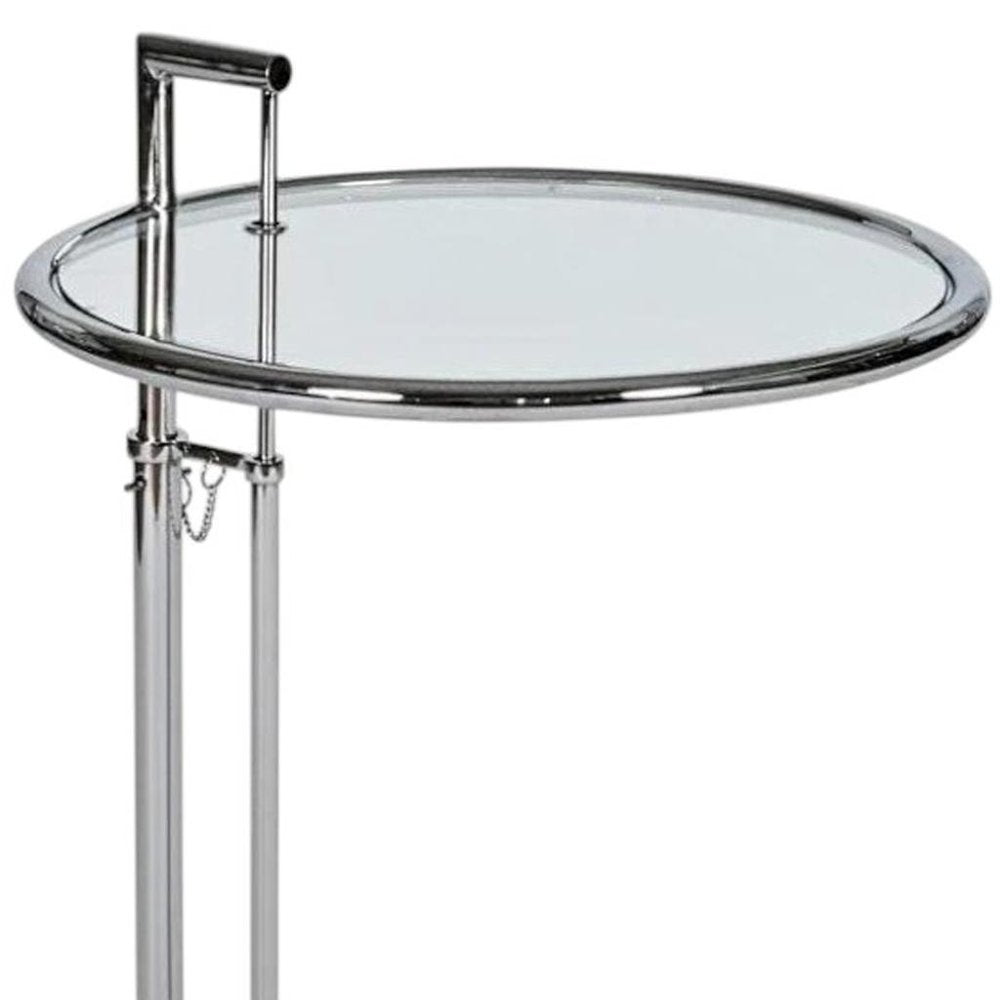 25" Silver And Clear Metal And Glass Height Adjustable Round End Table HomeRoots