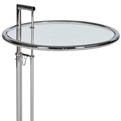 25" Silver And Clear Metal And Glass Height Adjustable Round End Table HomeRoots