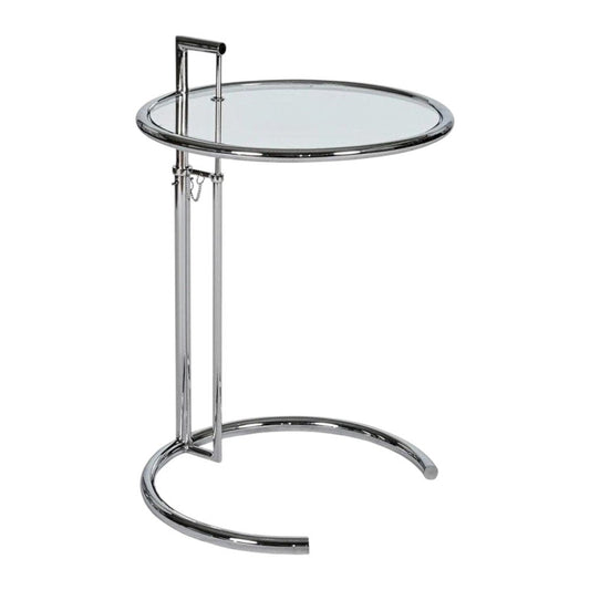 25" Silver And Clear Metal And Glass Height Adjustable Round End Table HomeRoots