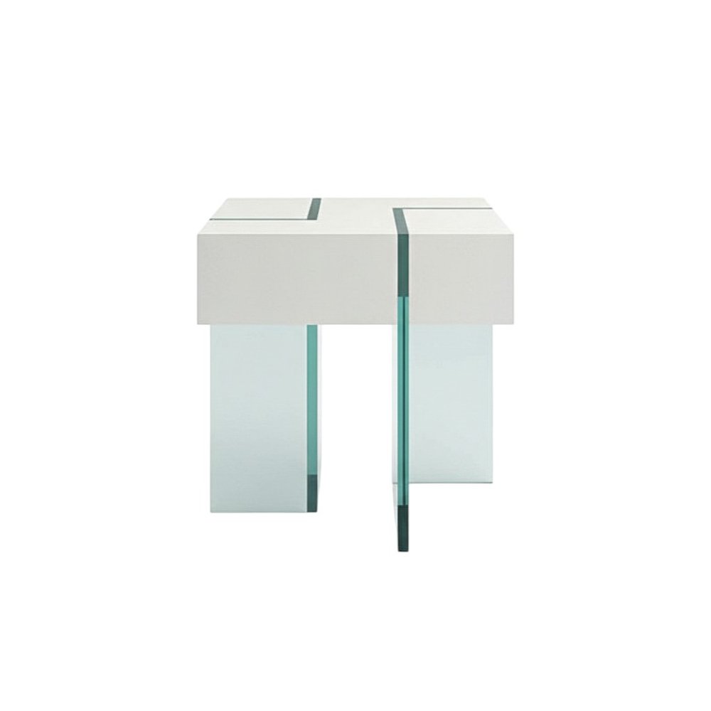 22" White And Clear Wood And Glass Square Sled End Table HomeRoots