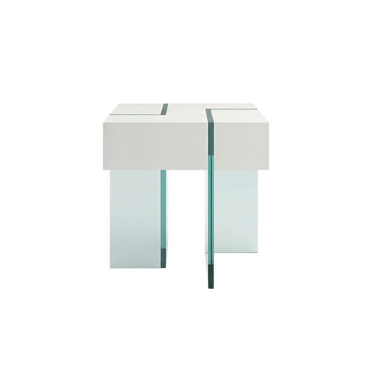 22" White And Clear Wood And Glass Square Sled End Table HomeRoots