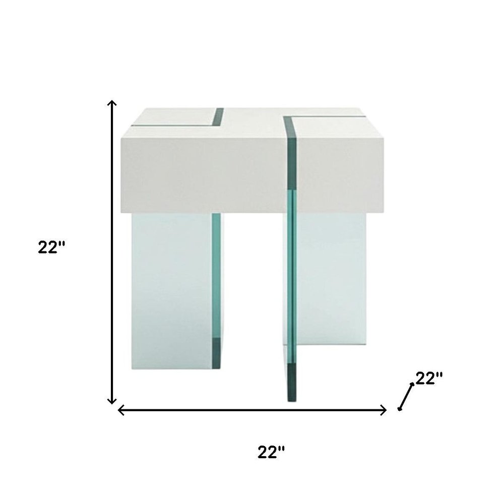 22" White And Clear Wood And Glass Square Sled End Table HomeRoots