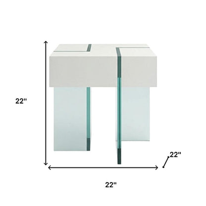 22" White And Clear Wood And Glass Square Sled End Table HomeRoots